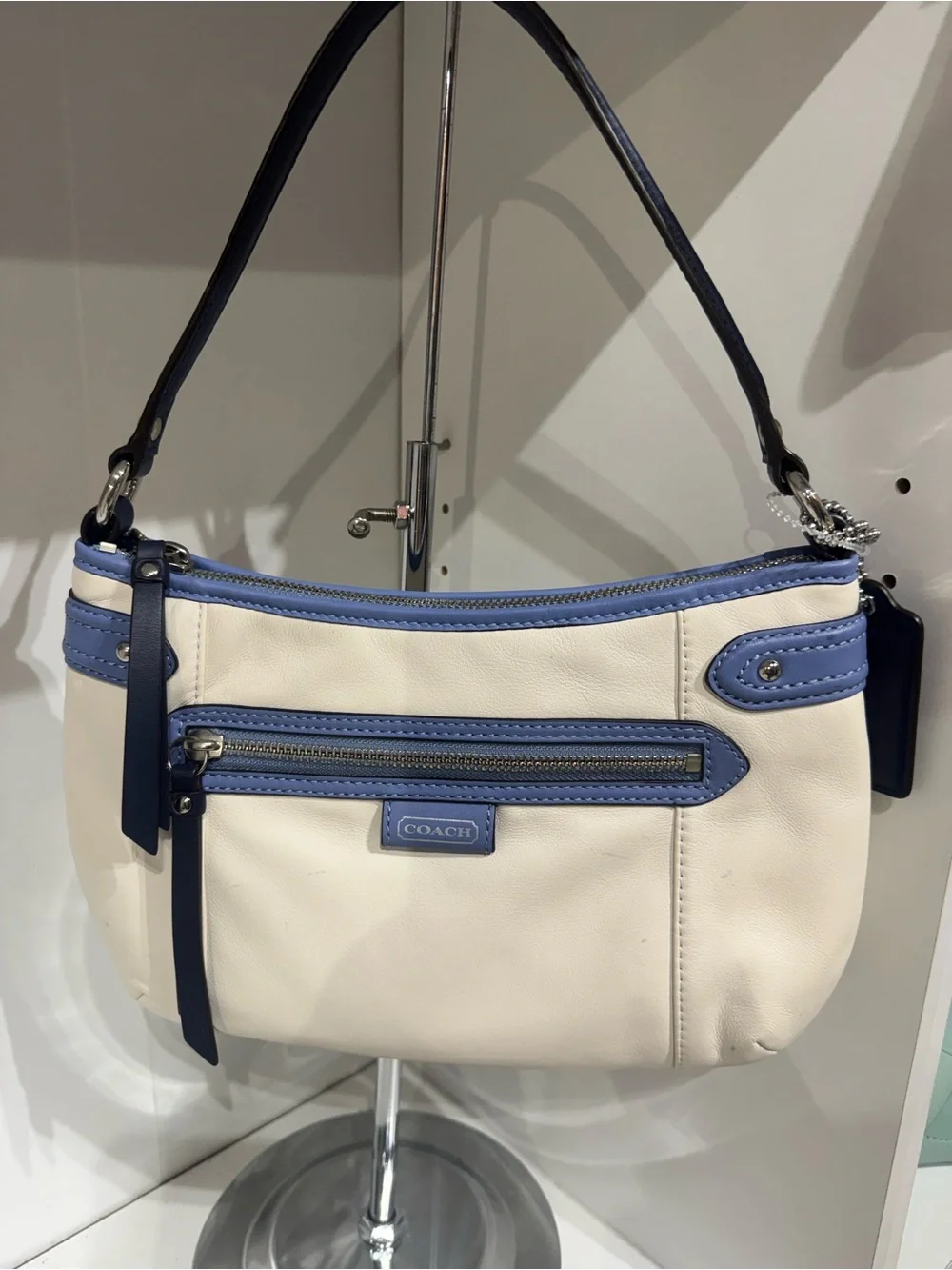 Coach Daisy White and Blue Leather Shoulder Bag